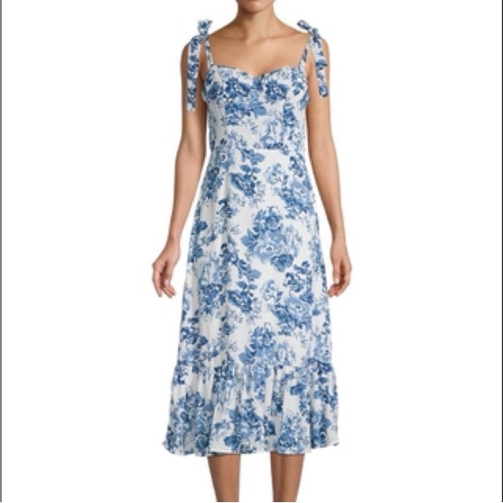 CAARA Toile De Jouy Dress in Blue Floral.